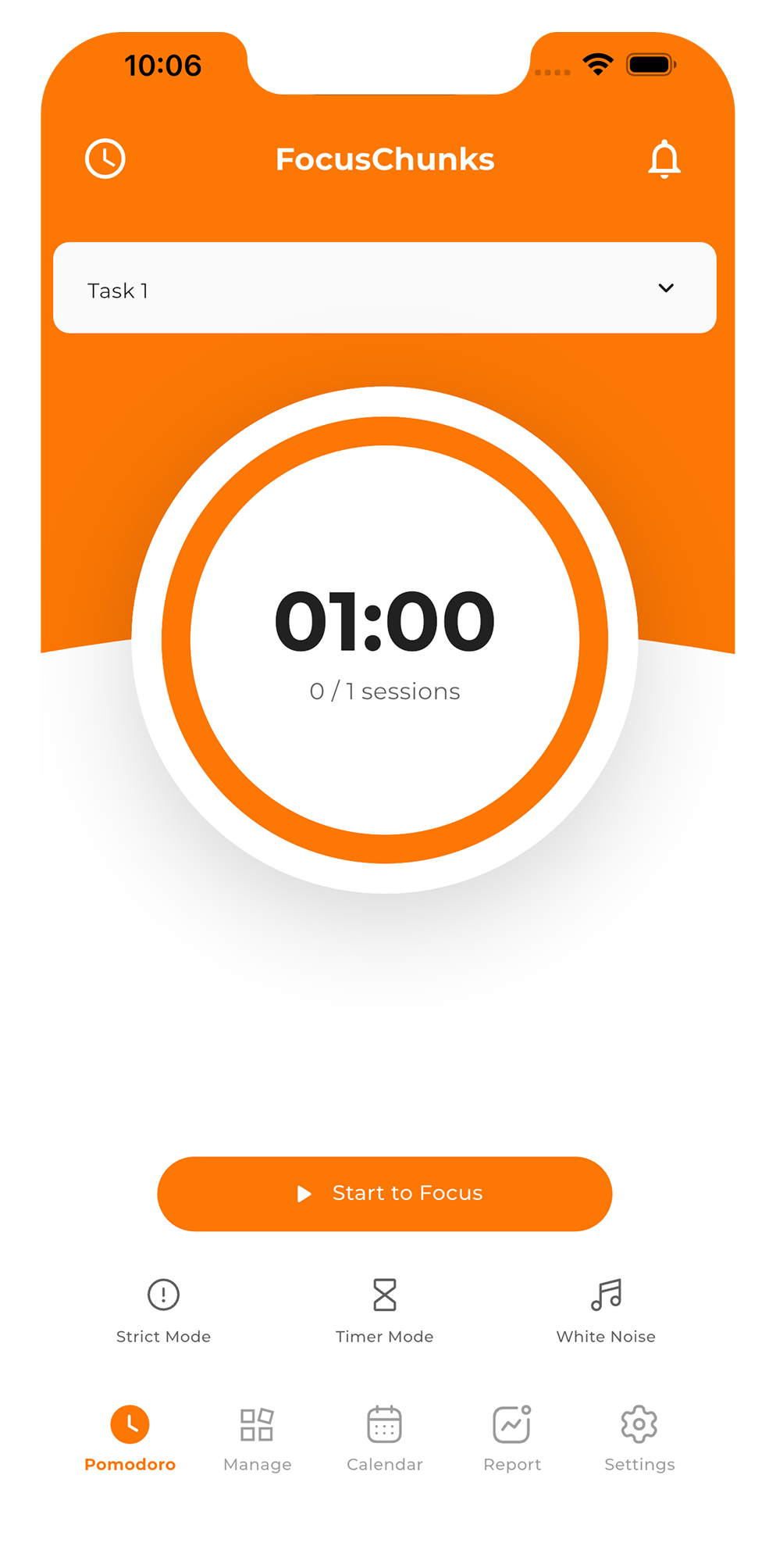 FocusChunks Pomodoro timer screen
